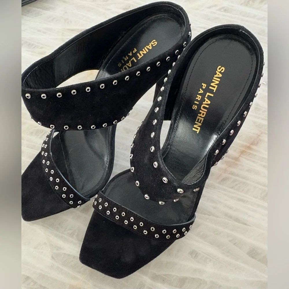 Saint Laurent Black Studded Heels Size 38 - Picture 15 of 15